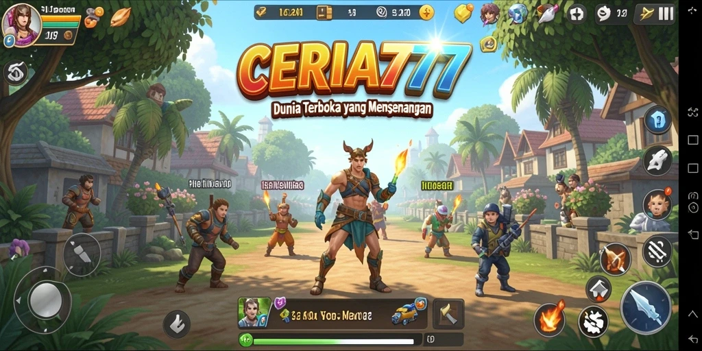 Tampilan gameplay CERIA777 yang menampilkan dunia terbuka yang luas.