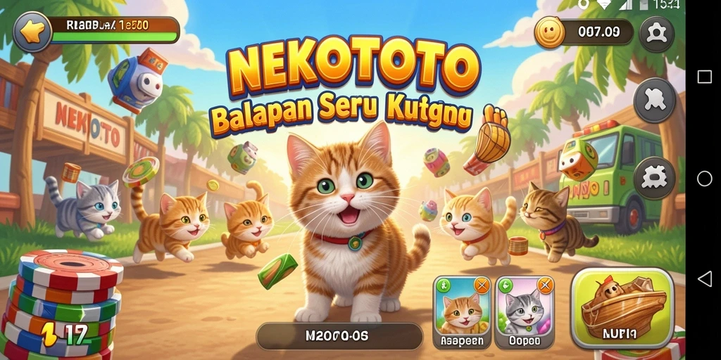 Tampilan gameplay balapan seru dengan kucing lucu di NEKOTOTO.