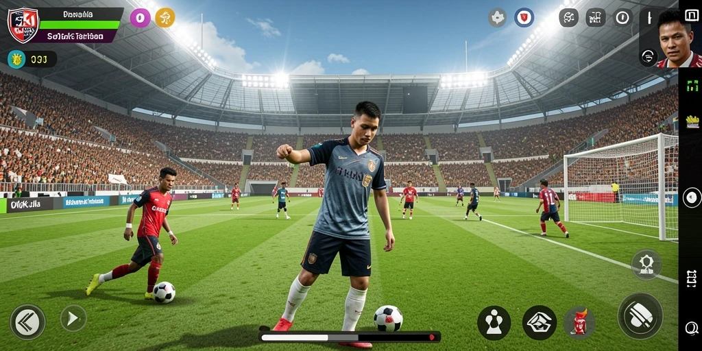 Gameplay seru di OKJK dengan aksi sepak bola yang mendebarkan.