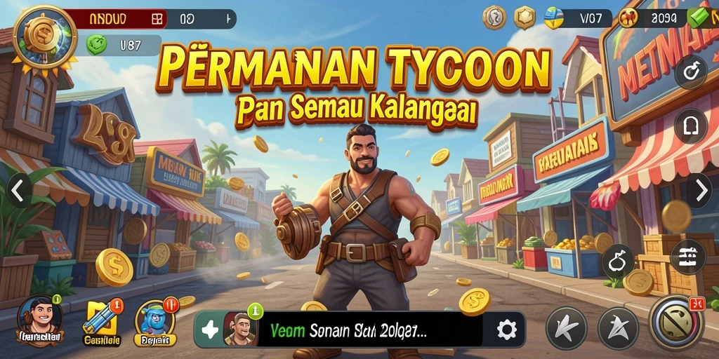 Screenshot gameplay V87 menampilkan simulasi bisnis yang seru.